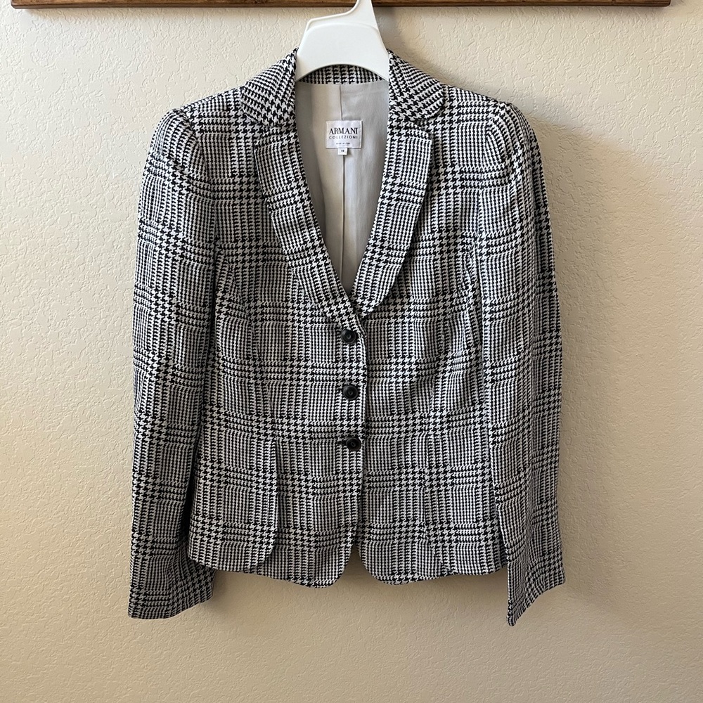 Armani Collezioni Women’s Houndstooth Blazer Notched Collar Made in Italy